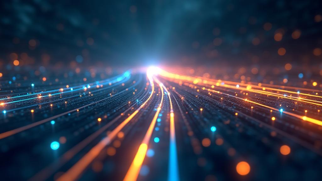 Abstract visualization of glowing strategic pathways in a modern setting.